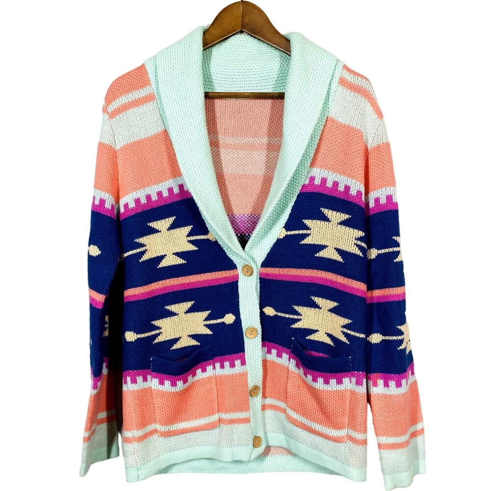 Ellison Button Front SW Cardigan Academic Coastal Grandma Pastel Cozy Soft - M